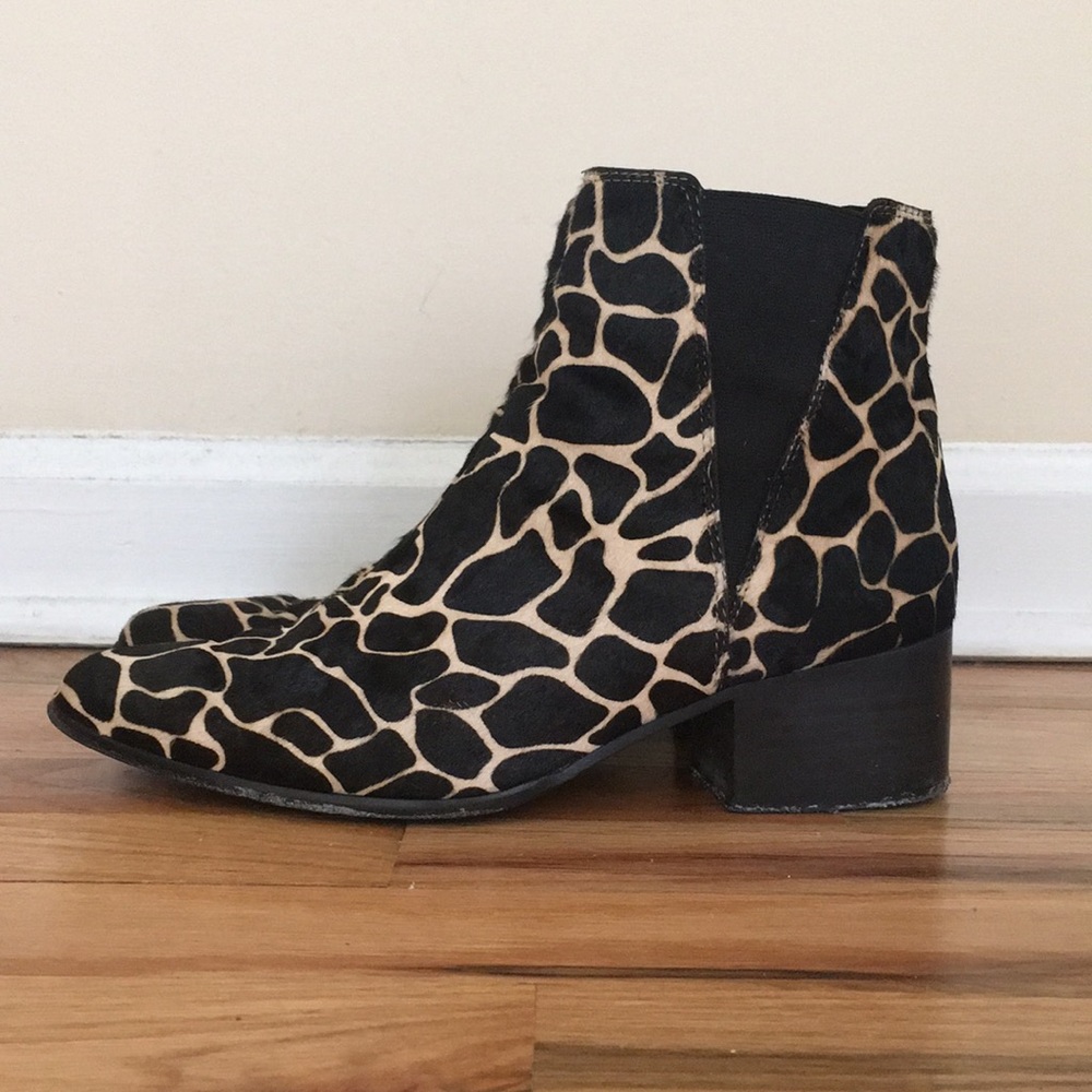 Giraffe print calf hair booties